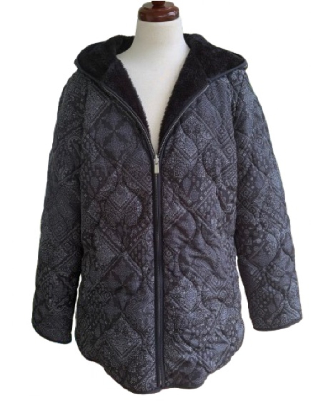Susan Graver Women’s Quilted Hooded Puffer Jacket Size M Reversible Cozy Warm
